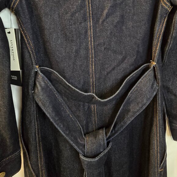 NWT Liverpool Duster Jacket Size XS Blue Trench Belt Pockets - Picture 7 of 9